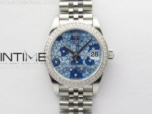 DateJust 31mm 278274 904L SS/Crystals Bezel GMF Best Edition Blue Flowers Crystals Dial on 904L Jubilee Bracelet A2824