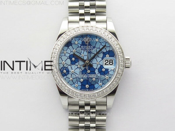 DateJust 31mm 278274 904L SS/Crystals Bezel GMF Best Edition Blue Flowers Crystals Dial on 904L Jubilee Bracelet A2824