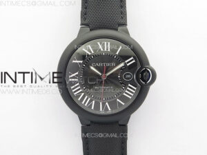 Ballon Bleu 42mm DLC K3F 1:1 Best Edition Black Texture Dial on Black Leather Strap A2824
