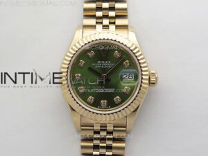 Datejust 28mm 279179 RG APSF Best Edition Green Dial Crystals Markers on SS Jubilee Bracelet NH05