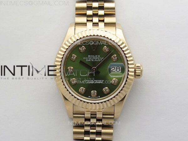 Datejust 28mm 279179 RG APSF Best Edition Green Dial Crystals Markers on SS Jubilee Bracelet NH05