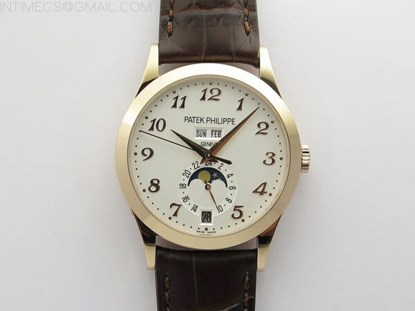 Annual Calendar Complications 5396 RG GRF Best Edition White dial Numbers Markers Blue Markers on Brown leather strap A324