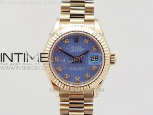DateJust 28mm RG Diamond Bezel BP Best Edition Blue Textured Dial on RG Bracelet ETA2671