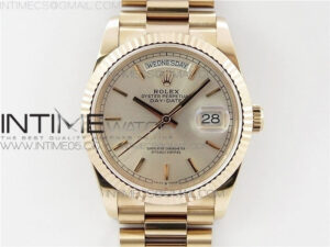 Day-Date 36 128239 RG BP Best Edition Silver Sticks Markers Dial on RG President Bracelet