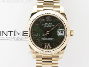 Datejust 31mm 278275 RG BP Best Edition Green Roman Markers Dial @6 Dia on RG President Bracelet