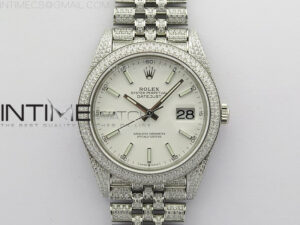 DateJust 41 126334 Full Paved Diamonds BP Best Edition White Dial Sticks Markers on Jubilee Bracelet A2824
