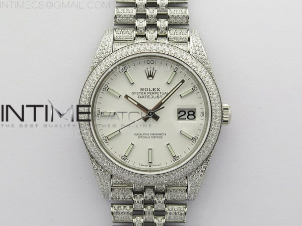 DateJust 41 126334 Full Paved Diamonds BP Best Edition White Dial Sticks Markers on Jubilee Bracelet A2824