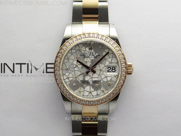 DateJust 31mm 278274 904L SS/RG Crystals Bezel GMF Best Edition Silver Flowers Crystals Dial on 904L SS/RG Oyster Bracelet A2824