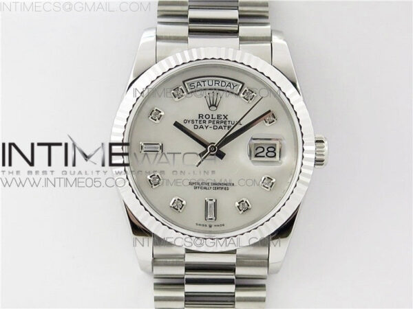 Day-Date 36 128239 SS BP Best Edition White MOP Crystal Markers Dial on SS President Bracelet