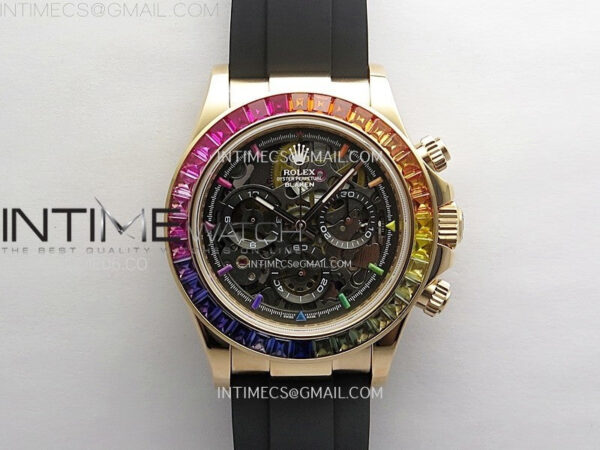 Blacken Daytona RG Rainbow Bezel GETF Best Edition Skeleton Dial on Rubber Strap SA4130