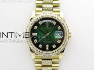 Day-Date 36 128235 YG/Crystal BP Best Edition Green Crystal Marker Dial on YG President Bracelet A2836