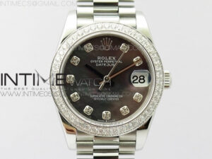 Datejust 31mm 278275 SS Crystal bezel BP Best Edition Gray MOP Dial(@6 Crystal Marker) on SS President Bracelet