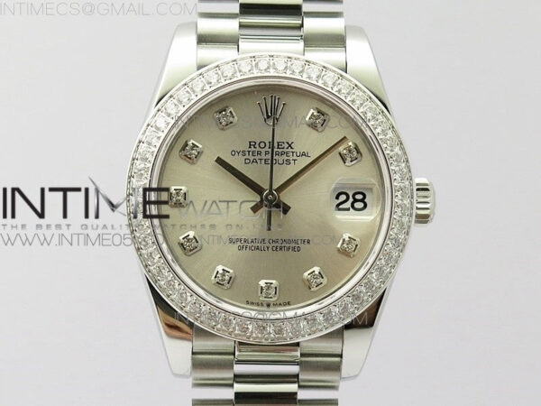 Datejust 31mm 278275 SS Crystal bezel BP Best Edition Silver Dial(@6 Crystal Marker) on SS President Bracelet
