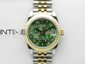 DateJust 31mm 278274 904L SS/YG GMF Best Edition Green Flowers Crystals Dial on 904L SS/YG Jubilee Bracelet A2824