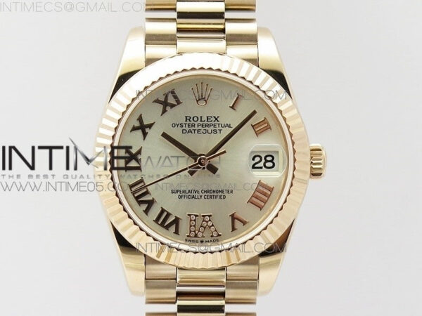 Datejust 31mm 278275 RG BP Best Edition Silver Roman Markers Dial @6 Dia on RG President Bracelet