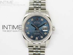 DateJust 116234 SS Blue Textured Dial Diamond Markers on SS Bracelet SA3135