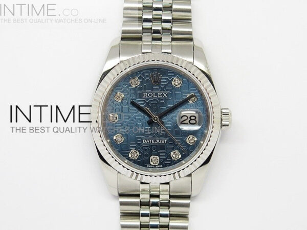 DateJust 116234 SS Blue Textured Dial Diamond Markers on SS Bracelet SA3135