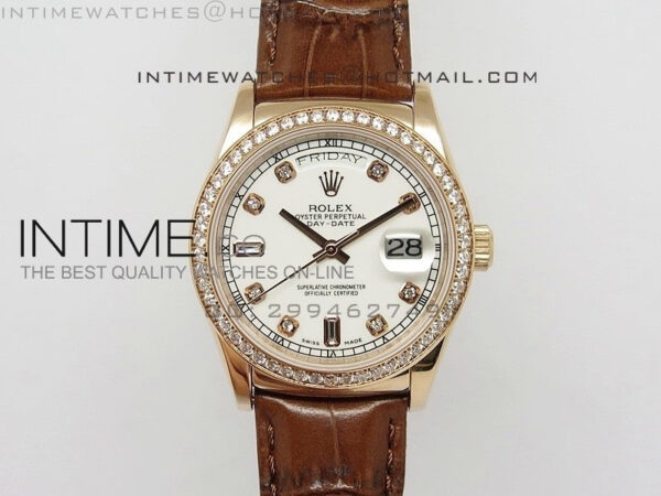 DayDate RG 36mm White Dial Diamond Bezel On Leather Strap – Bild 2