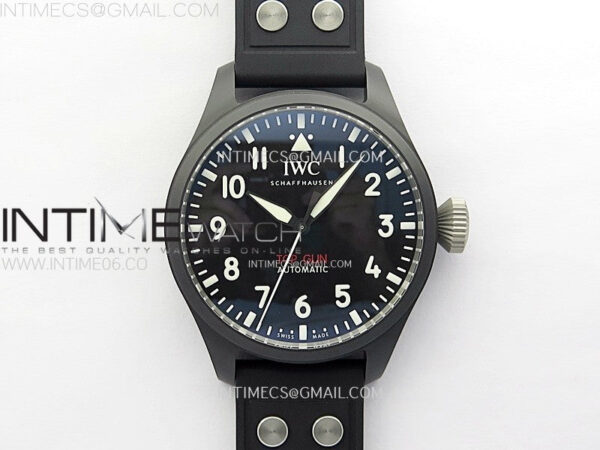 Big Pilot IW329801 Real Ceramic M+F 1:1 Best Edition Black Dial on Black Rubber Strap SEIKO 8N-24