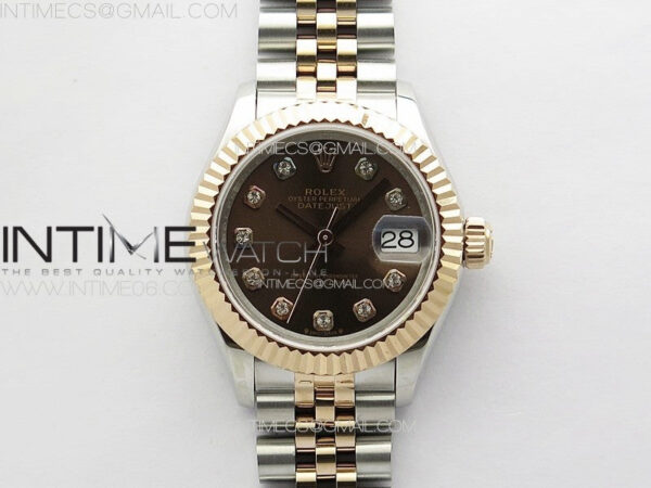 Datejust 28mm 279179 SS/RG APSF Best Edition Brown Dial Crystals Markers on SS/RG Jubilee Bracelet NH05