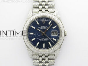 DateJust 41 126334 Full Paved Diamonds BP Best Edition Blue Dial Sticks Markers on Jubilee Bracelet A2824