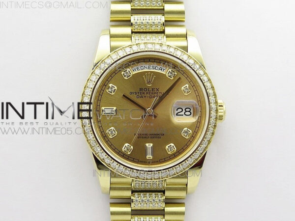 Day-Date 36 128235 YG/Crystal BP Best Edition YG Crystal Marker Dial on YG President Bracelet A2836