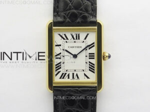 Tank Solo Ladies 28mm YG K11F 1:1 Best Edition White Dial on Black Coroc Leather Strap Ronda Quartz