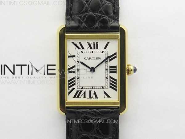 Tank Solo Ladies 28mm YG K11F 1:1 Best Edition White Dial on Black Coroc Leather Strap Ronda Quartz