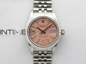 Datejust 28mm 279179 SS APSF Best Edition Pink Dial Sticks Crystals Markers on SS Jubilee Bracelet NH05