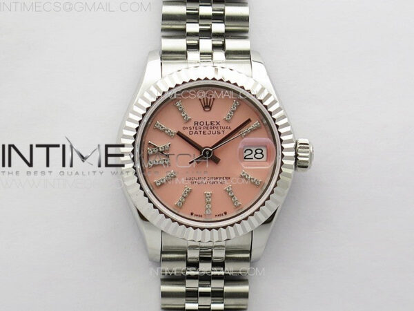 Datejust 28mm 279179 SS APSF Best Edition Pink Dial Sticks Crystals Markers on SS Jubilee Bracelet NH05