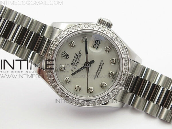 DateJust 28mm SS Diamond Bezel BP Best Edition White MOP Dial on SS Bracelet ETA2671 – Bild 2