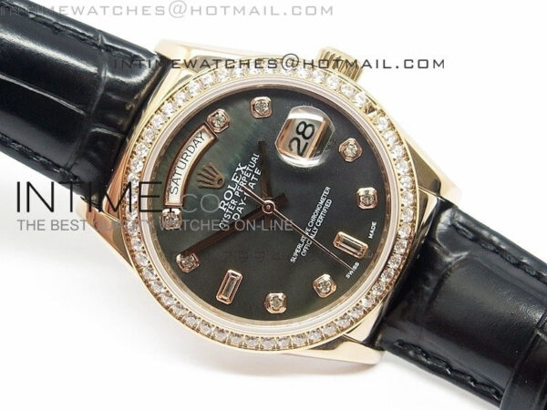 DayDate RG 36mm Black MOP Dial Diamond Bezel On Leather Strap – Bild 2