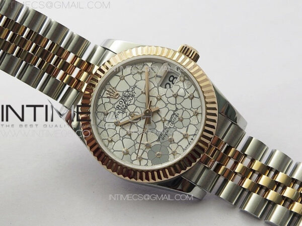DateJust 31mm 278274 904L SS/RG GMF Best Edition Silver Flowers Crystals Dial on 904L SS/RG Jubilee Bracelet A2824 – Bild 2