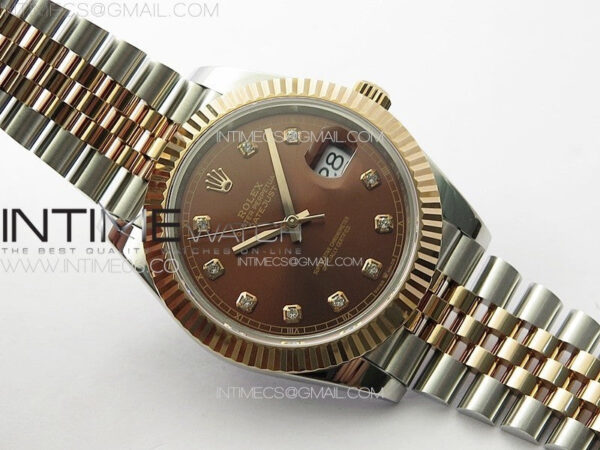 DateJust 41 126331 904L SS/RG GMF 1:1 Best Edition Rrown Dial Crystals Markers On Jubilee Bracelet VR3235 – Bild 2