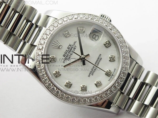 Datejust 31mm 278275 SS Crystal bezel BP Best Edition White Mop Dial(@6 Crystal Marker) on SS President Bracelet – Bild 2