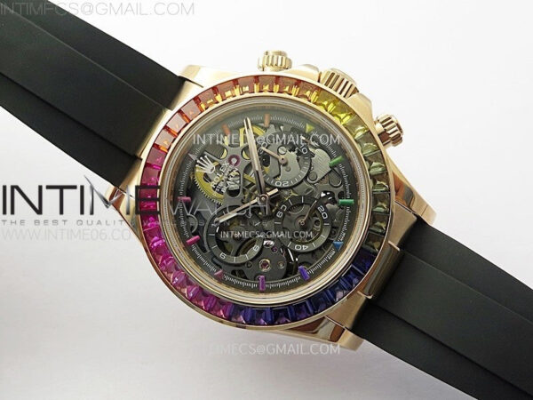 Blacken Daytona RG Rainbow Bezel GETF Best Edition Skeleton Dial on Rubber Strap SA4130 – Bild 2