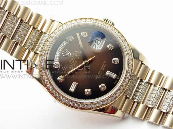 Day-Date 36 128235 RG/Crystal BP Best Edition Brown Crystal Marker Dial on RG President Bracelet A2836 – Bild 3