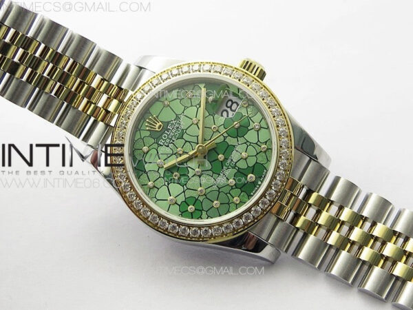 DateJust 31mm 278274 904L SS/YG Crystals Bezel GMF Best Edition Green Flowers Crystals Dial on 904L SS/YG Jubilee Bracelet A2824 – Bild 2