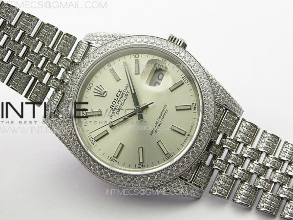 DateJust 41 126334 Full Paved Diamonds BP Best Edition Silevr Dial Sticks Markers on Jubilee Bracelet A2824 – Bild 2