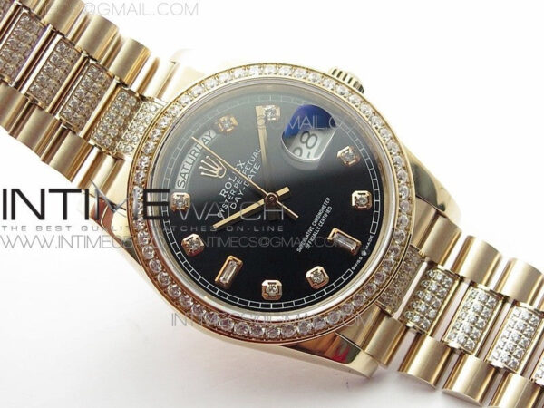 Day-Date 36 128235 RG/Crystal BP Best Edition Black Crystal Marker Dial on RG President Bracelet A2836 – Bild 2