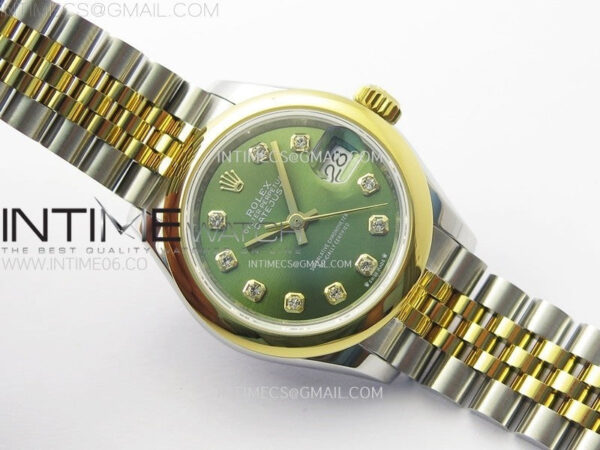 Datejust 28mm 279173 Smooth Bezel SS/YG APSF Best Edition Green Dial Crystals Markers on Jubilee Bracelet NH05 – Bild 2