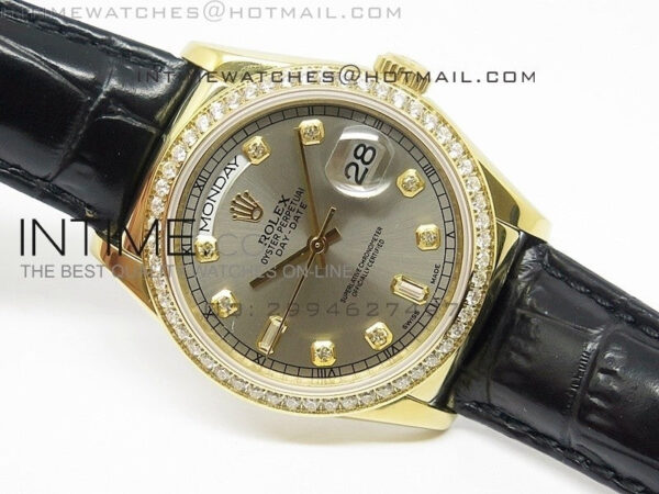 DayDate YG 36mm Slier Gray Dial Diamond Bezel On Leather Strap – Bild 2