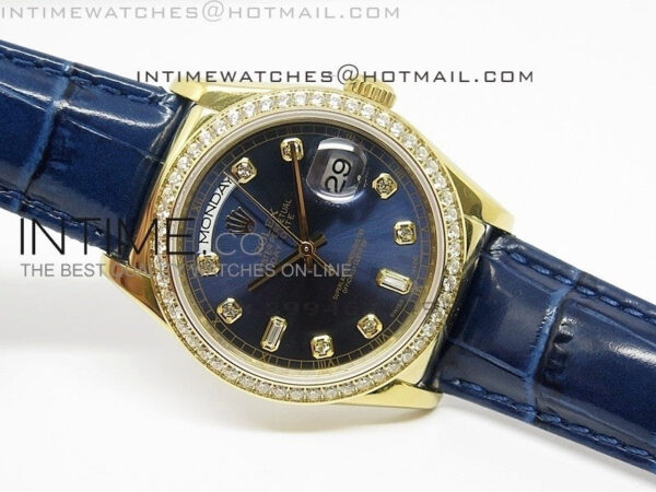 DayDate YG 36mm Blue Dial Diamond Bezel On Leather Strap – Bild 2