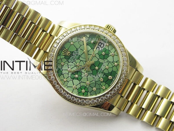 DateJust 31mm 278274 YG Crystals Bezel GMF Best Edition Green Flowers Crystals Dial on YG President Bracelet A2824 – Bild 2