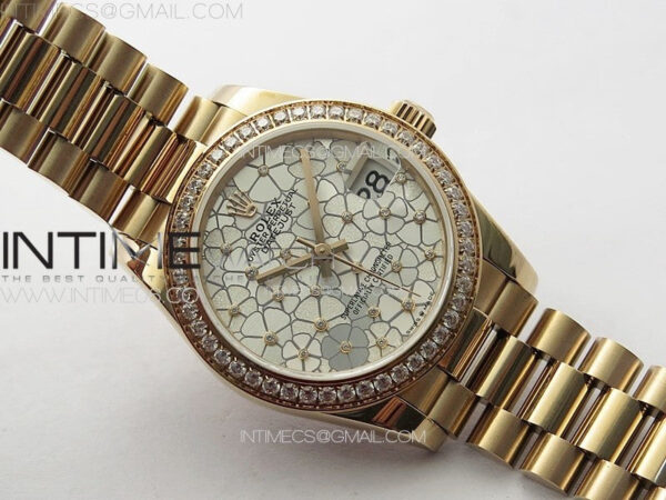 DateJust 31mm 278274 RG Crystals Bezel GMF Best Edition Silver Flowers Crystals Dial on RG President Bracelet A2824 – Bild 2
