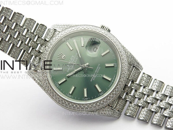 DateJust 41 126334 Full Paved Diamonds BP Best Edition Green Dial Sticks Markers on Jubilee Bracelet A2824 – Bild 3