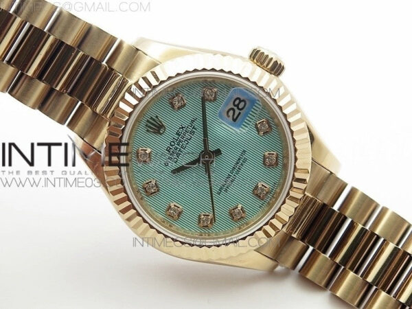 DateJust 28mm RG Diamond Bezel BP Best Edition Ice blue textured Dial on RG Bracelet ETA2671 – Bild 2