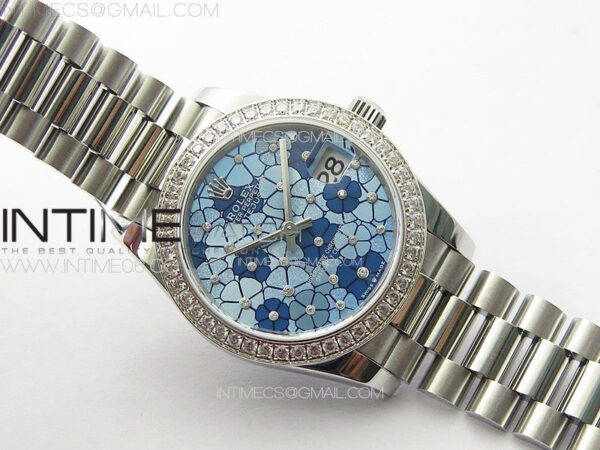 DateJust 31mm 278274 904L SS/Crystals Bezel GMF Best Edition Blue Flowers Crystals Dial on 904L President Bracelet A2824 – Bild 2