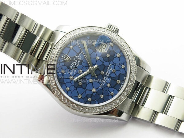 DateJust 31mm 72610 Crystals Bezel SS APSF Best Edition Blue Flowers Crystals Dial on Oyster Bracelet A2824 – Bild 2