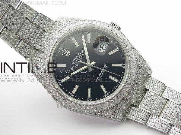 DateJust 41 126334 904 Full Paved Diamonds BP Best Edition Black Dial Sticks Markers on Oyster Bracelet A2824 – Bild 2